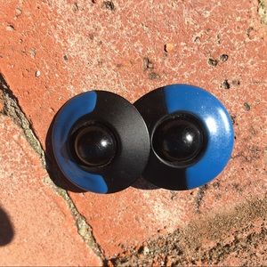 Vintage UFO post earrings, blue and black